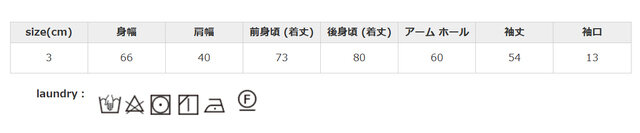 必ず中性洗剤を使用してください。蛍光漂白剤入り洗剤は使用しないでください。アイロンはあて布を使用してください。
手作業による平置きでの採寸の為、多少の誤差が出る場合がございます。予めご了承ください。
