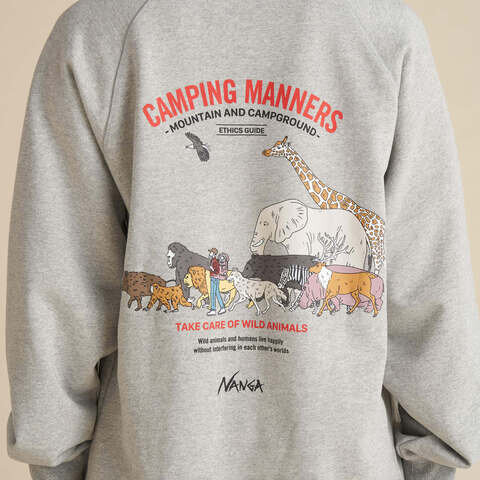 NANGA｜ECO HYBRID CAMPING MANNERS WILD ANIMALS SWEATSHIRT/エコハイブリッドキャンピングマナーワイルドアニマルスウェットシャツ