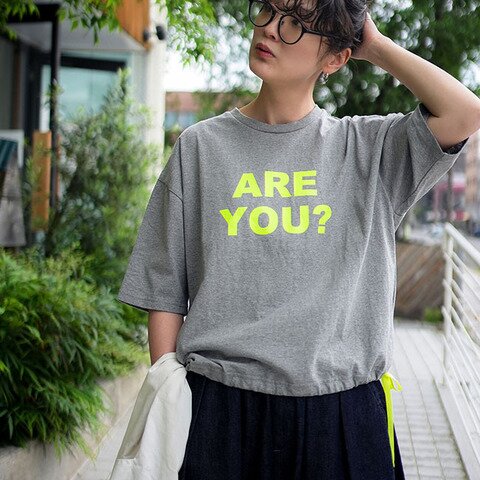 SOLAMONAT|パフ天竺 サイドカラーリボン 5分袖プリントプルーオーバー(AREYOU)SMA-PUF-IRO-ARE