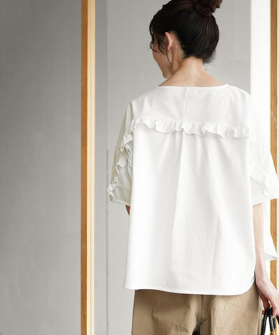 &FIELD|クアトロセブン鹿の子フリルプルオーバー トップス カットソー Tシャツ レディース and-fl