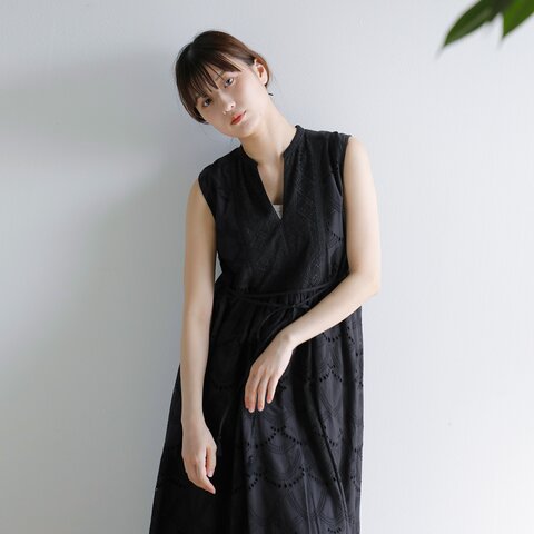 ne Quittez pas|コットンボイル ドット ヘムレース ノースリーブ ドレス ワンピース Cotton Voile Dot Hemla No Sleeve Dress 010500cb2