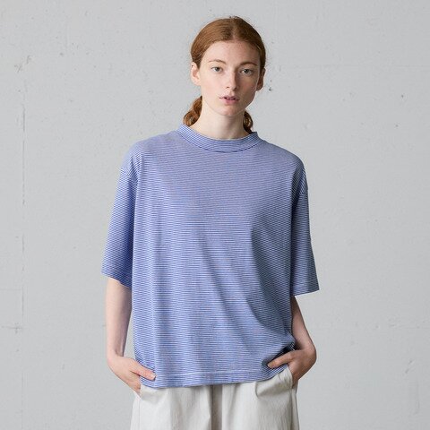 MidiUmi|mock neck border wide T shirt