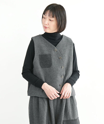 tumugu|【30%OFF】コットンウールカルゼ×ウーステッドビーバー 2wayベスト tb24321