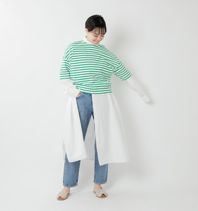 model saku：163cm / 43kg 
color : white×forest green / size : 1