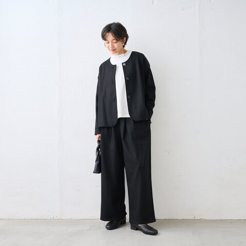 TOKYO BASIC|圧縮ウール100% 裏地付き ノーカラージャケット + 2タック ワイドパンツ 2点セット | オケージョン セットアップ
