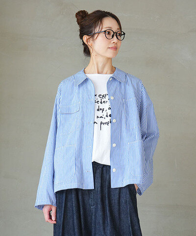 mizuiro ind|stripe coverall ストライプカバーオール ストライプシャツ ブラウス トップス 1-230151