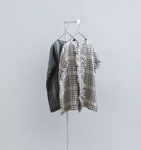 Nouvelles du paradis|リネン チェック フリル ワイド ブラウス pb26122