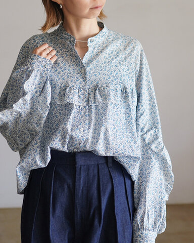 Luvourdays|スパイラルブラウス シャツ フリル 小花柄 長袖 Spiral Blouse LV-SH6307B ラブアワーデイズ
