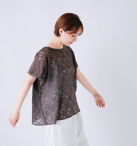 SOIL|ボイル チュール レース フレンチスリーブ スモック ブラウス nsl25052-kr