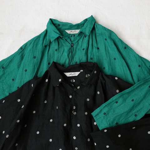 ichi Antiquités｜Linen Embroidery Dots Shirt Dress