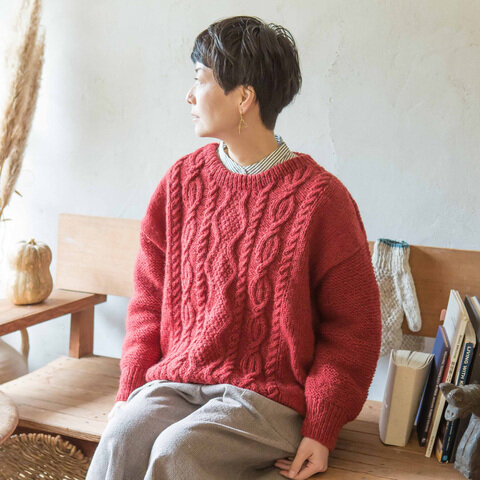 sisam|編み目模様がかわいい!冬のゆったりアランセーター【手編みウール】【ざっくりニット】【クリスマスギフト】 / アランセーター