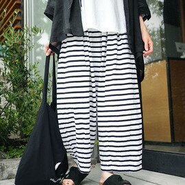 SOLAMONAT|パフ天竺 ボーダーバルーンパンツ ワイドパンツ レディース ボトムス【ご予約商品/7月上旬頃入荷予定】sma-puf-bdpt