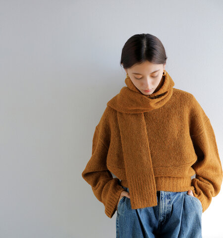 AKANE UTSUNOMIYA|ベビーアルパカ メリノウール バラクラバ マフラー付き ニット プルオーバー wao-fk06-1003