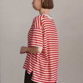 prit|ボーダーTシャツ 30/1リサイクル天竺 カラーボーダー 5分袖 ワイドTシャツ 半袖 ドロップショルダー P91621 プリット