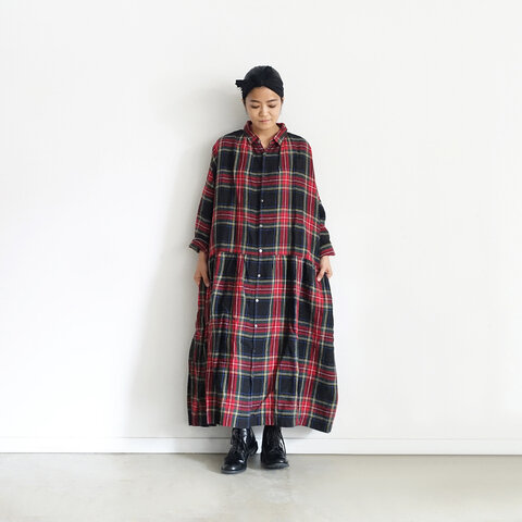 ichi Antiquités|Linen Tartan Shirt Dress