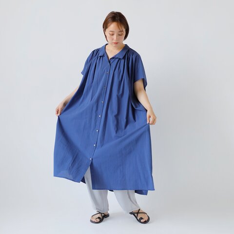 LUEUF|60ローン コットン フレンチスリーブ ギャザー ワンピース sa370109-mn
