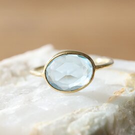 清涼感と上品さのあるブルー アクアマリン オーバルリング 16号 シルバー925 kurashisha