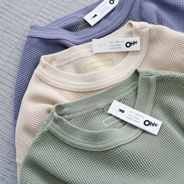 ふっくらとしたワッフル素材の半袖Teeです。
爽やかな淡いカラーリングは、着まわしバツグンです!