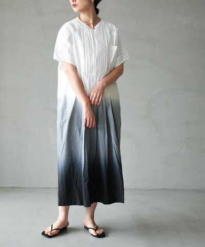 Si-Si-Si|GRADIENT DYE PINTUCK DRESS グラデーション染め ピンタック ワンピース レディース 半袖 2026-ss313
