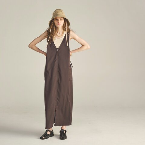 kha:ki|ツイル ストレッチ Vネック ジャンパー ドレス “V/N JUMPER DRESS” mil25hop3098-mn