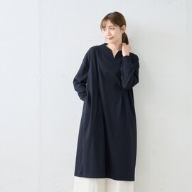 TOKYO BASIC|強撚糸コットン100% リブ使いウエストタックワンピース|長袖ワンピース フォーマル ワンピース コットン 綿