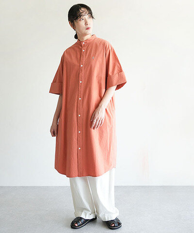 Gymphlex|STAND COLLAR DRESS S/S スタンドカラードレス ショートスリーブ レディース シャツワンピース 半袖 gy-g0119tyo