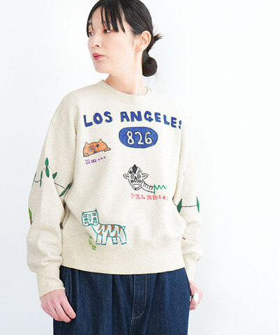 ESTROISLOSE|手描きイラスト スウェットTシャツ レディース トップス トレーナー ec26201-z