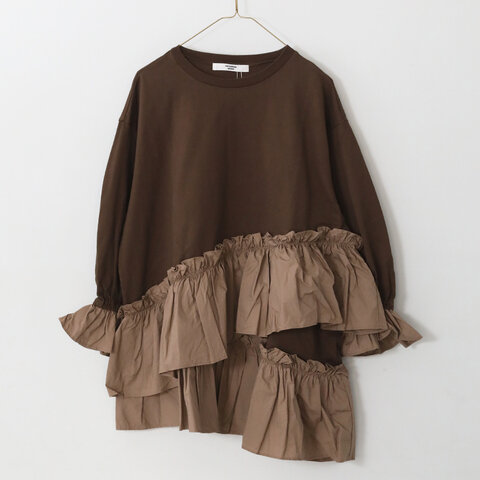 UNIVERSAL TISSU|異素材フリル×カットソーが絶妙なバランス クラシック天竺 バイカラーアシンメトリーフリルプルオーバー kurashisha