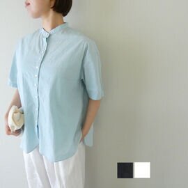 Hands of creation|強撚cotton桐七炊きバンドカラー半袖シャツ(1630643)ハンズオブクリエイション