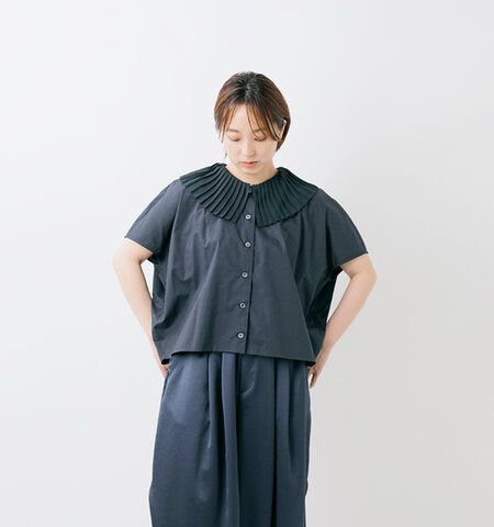 mizuiro ind|コットン プリーツカラー シャツ 2-230091-yo