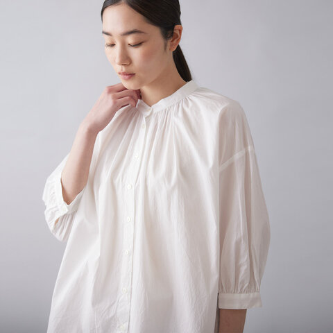 STAMP AND DIARY|100/1ブロード スタンドカラーギャザーブラウス