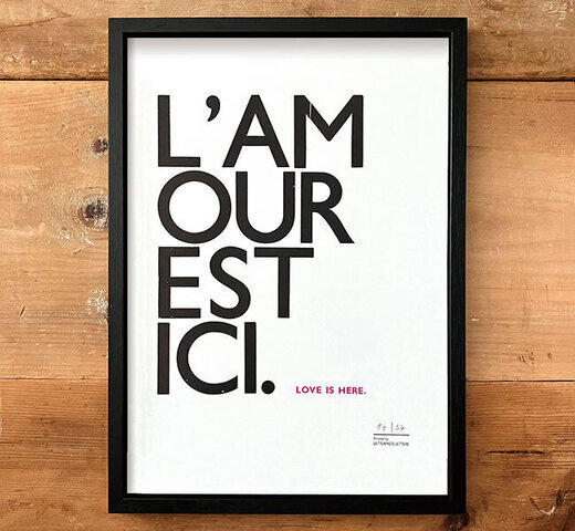 富ヶ谷レタープレス / TOMIGAYA Letterpress L'AMOUR EST ICI.ポスター Mサイズ フレーム付き