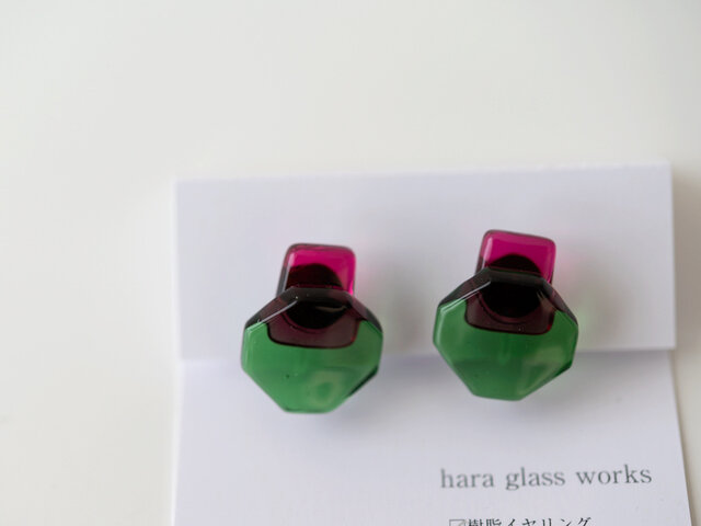 hara glass works｜ガラスのアクセサリー（○□）【ピアス・イヤリング】【プレゼント】【母の日】