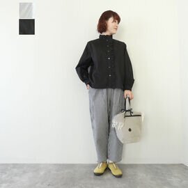 SOUFFLE ナチュラルワッシャーブロード前立てフリルブラウス(26W-S011)