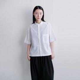 RINEN|コットン 強撚平織 半袖 ラグラン スタンドカラー シャツ r39608