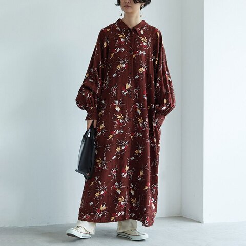 yuni|rayon linen retro flower print Aラインワンピース 1701OP014222