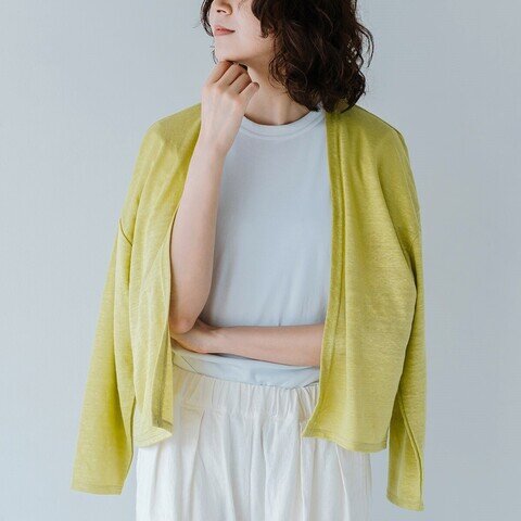 SONORO|柔らかなリネンニットのカーディガン|ダークグレイ・イエローグリーン