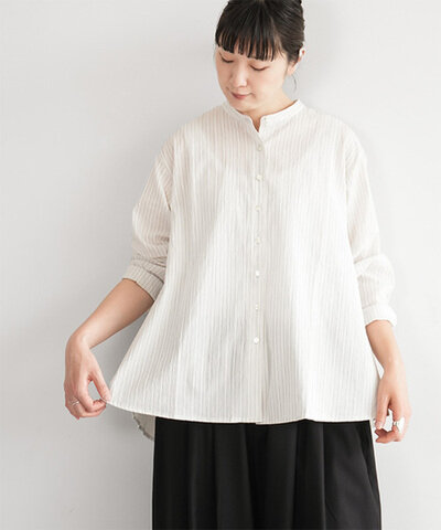 MidiUmi|【40%OFF】シアーストライプバックギャザーシャツ トップス シアーシャツ 長袖シャツ レディース 2-739892