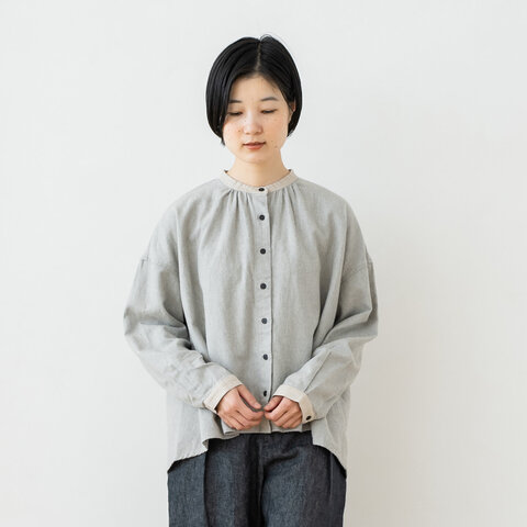 TUTIE.|綿麻TOP杢シャギー起毛バンドカラーブラウス