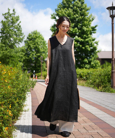 mizuiro ind|linen V neck flare OPリネンVネックフレアワンピース ワンピース ノースリーブ 2-250097