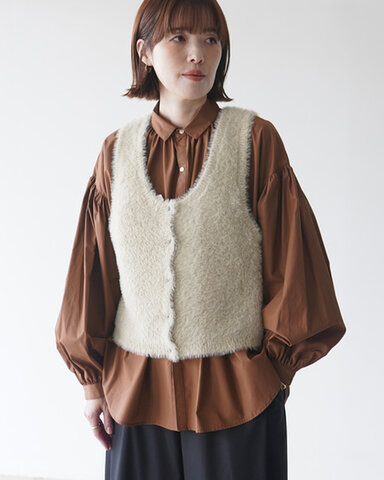 WHYTO.|ミックスファーベスト ニット 前後2way レイヤード 重ね着 mix fur vest WHT26FKN4043 ホワイト