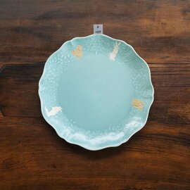 よしざわ窯|ソーダブルーうさぎとリスと草花のお皿