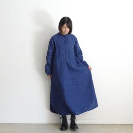 ichi Antiquités|INDIGO Linen Band Collar Dress