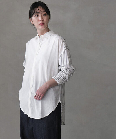 NATURAL LAUNDRY|【SALE 40%OFF】CLシャンブレー&ストライプ パネルロングシャツ レディース トップス 7261t-017
