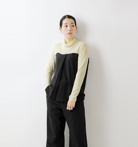 OLTA DESIGNS|ウール タートルネック 布帛 切替え デザイン プルオーバー 02435710o-yo
