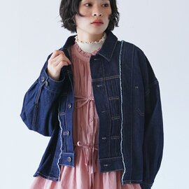 tumugu|10ozデニム×8.5ozデニムジャケット フリンジ 切替 ショート丈 ヴィンテージ風 アウター TB26327 ツムグ