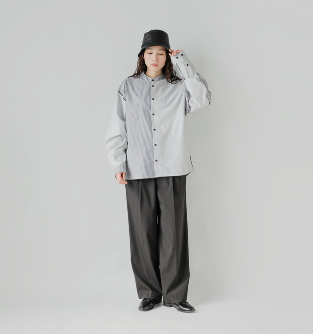 model mizuki：168cm / 50kg 
color : gray stripe / size : 1