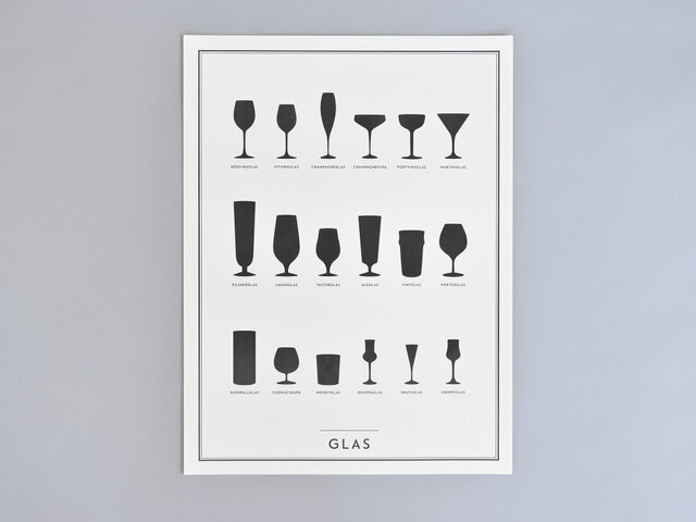 こちらはGlass(グラス)。シャンパングラス、シェリーグラス、マティーニグラス…。さまざまなお酒のための専用グラスがずらり!それぞれのお酒を美味しく飲むためグラスですが、こんなに種類があるとは驚きです。まさに知識のアート。すこし勉強になるな、と感じるデザインがユニークです。