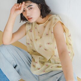 WHYTO.|マルベリーシルク バックオープン シアーフラワー ブラウス “back open sheer flower blouse” wht26hbl4091