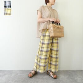 mao made|リネンBIGチェックワイドパンツ(621314)マオメイド
